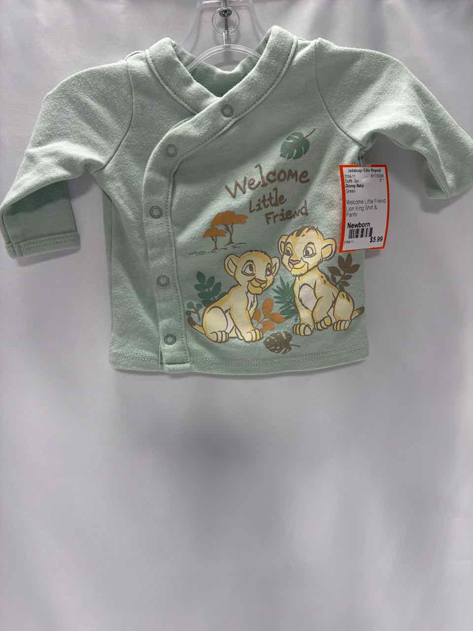 Disney Baby Size Newborn Green Outfit -2pc
