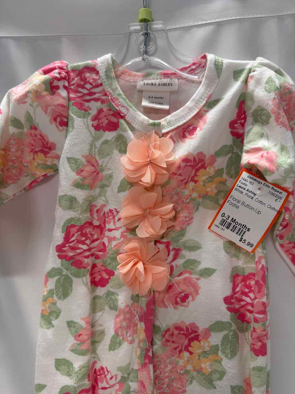 Laura Ashley Size 0-3 Months White Footie