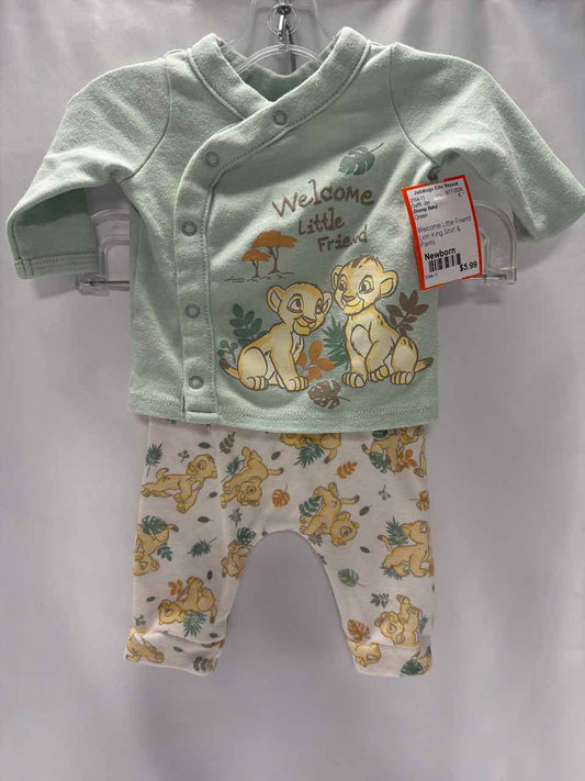 Disney Baby Size Newborn Green Outfit -2pc