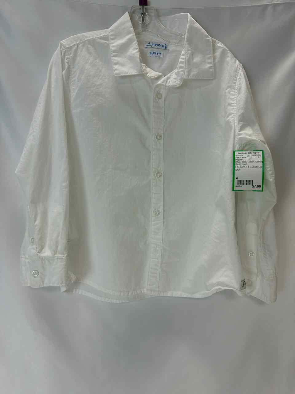 Mayoral Size 4 White Gently Used Shirt- Casual