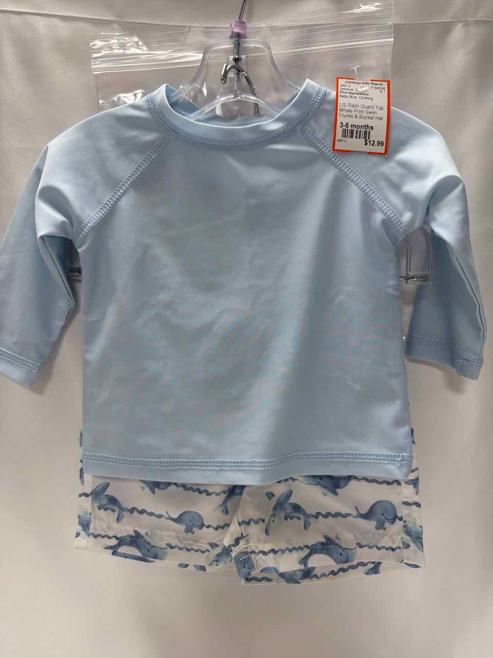 First Impressions Size 3-6 months Baby Blue Swimsuit- 3pc